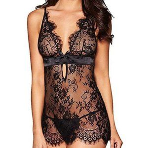 Sexy black lace one-piece underwear